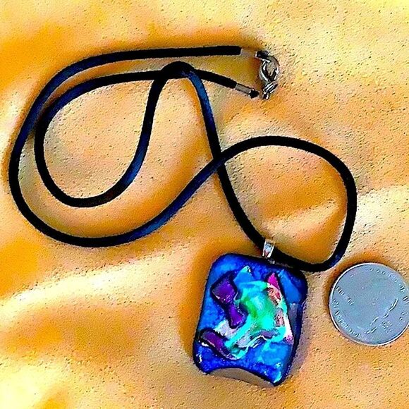 Dichroic Glass Pendant Necklace - Picture 3 of 4